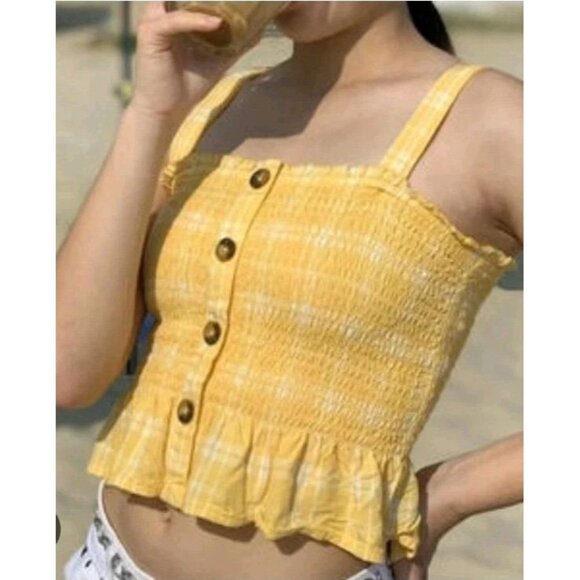 Hollister Yellow Gingham Cropped Tank Top Size S - Picture 1 of 3